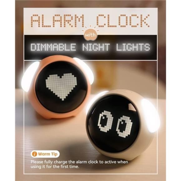 Kids Alarm Clock, Dual Alarm Setting, Adjustable Brightness Night Light, Gray - Picture 3 of 5